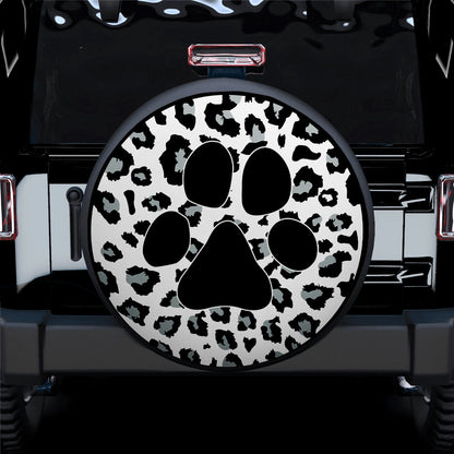 White Cute Dog Paw Cheetah Leopard Jaguar Pattern Jeep Car Spare Tire Cover