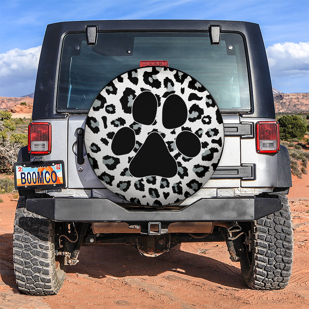 White Cute Dog Paw Cheetah Leopard Jaguar Pattern Jeep Car Spare Tire Cover