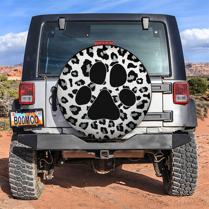 White Cute Dog Paw Cheetah Leopard Jaguar Pattern Jeep Car Spare Tire Cover