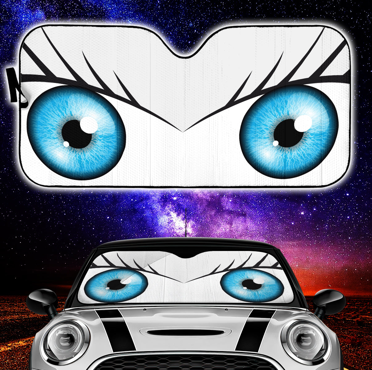 White Cute Eyes Cartoon Auto Sun Shades