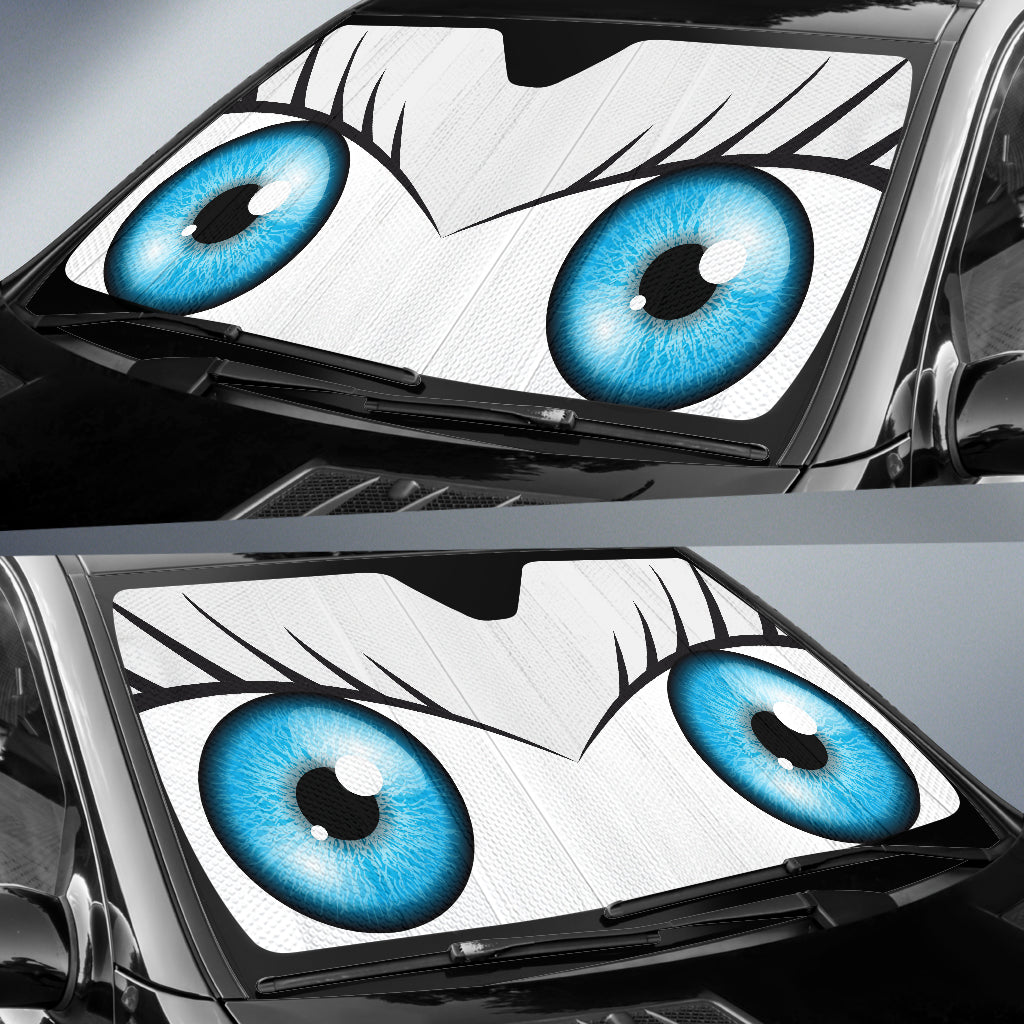 White Cute Eyes Cartoon Auto Sun Shades