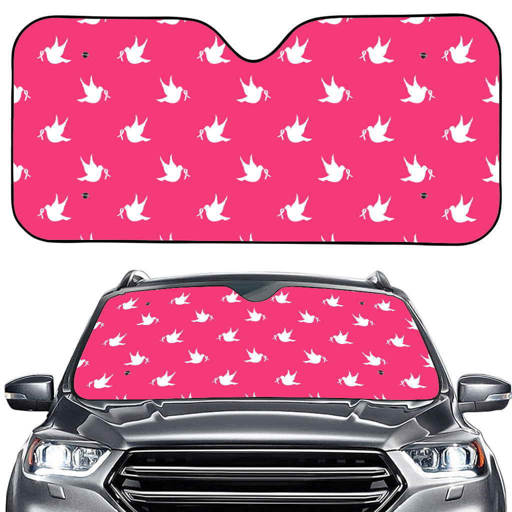 White Dove Breast Cancer Pattern Print Car Windshield Sun Shade