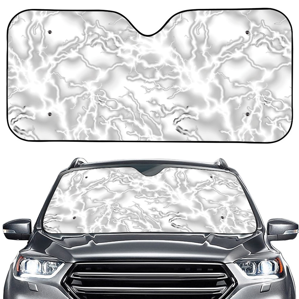 White Electric Lightning Print Car Windshield Sun Shade