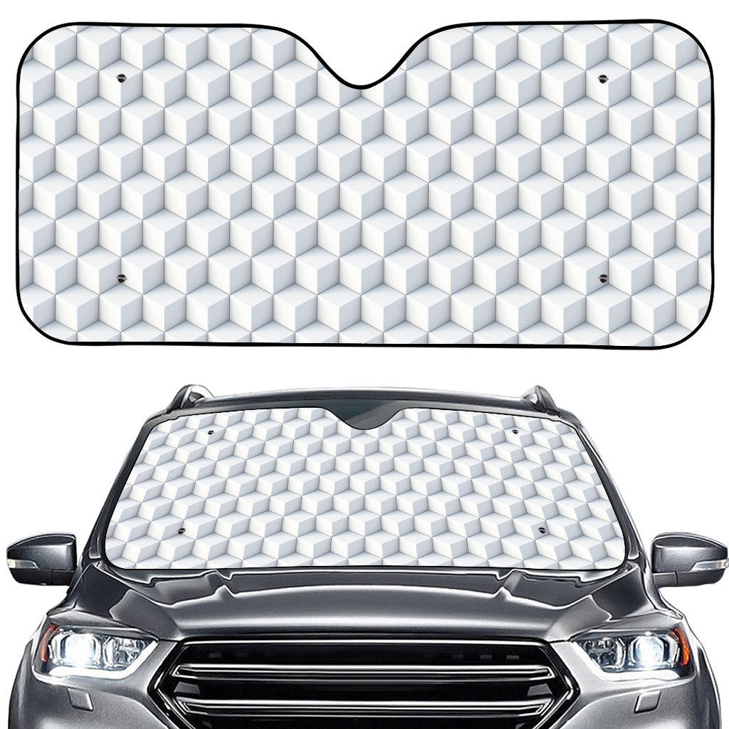 White Geometric Cube Shape Pattern Print Car Windshield Sun Shade