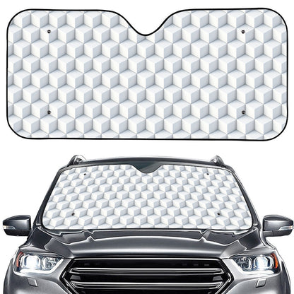 White Geometric Cube Shape Pattern Print Car Windshield Sun Shade