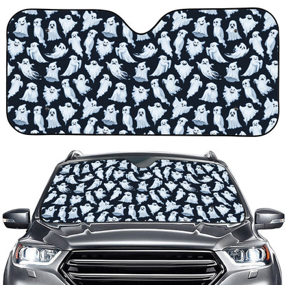 White Ghost Pattern Print Car Windshield Sun Shade