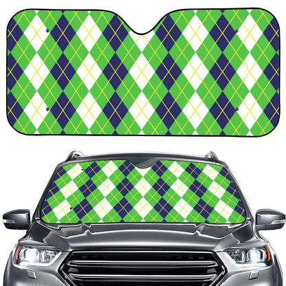White Green And Navy Argyle Print Car Windshield Sun Shade
