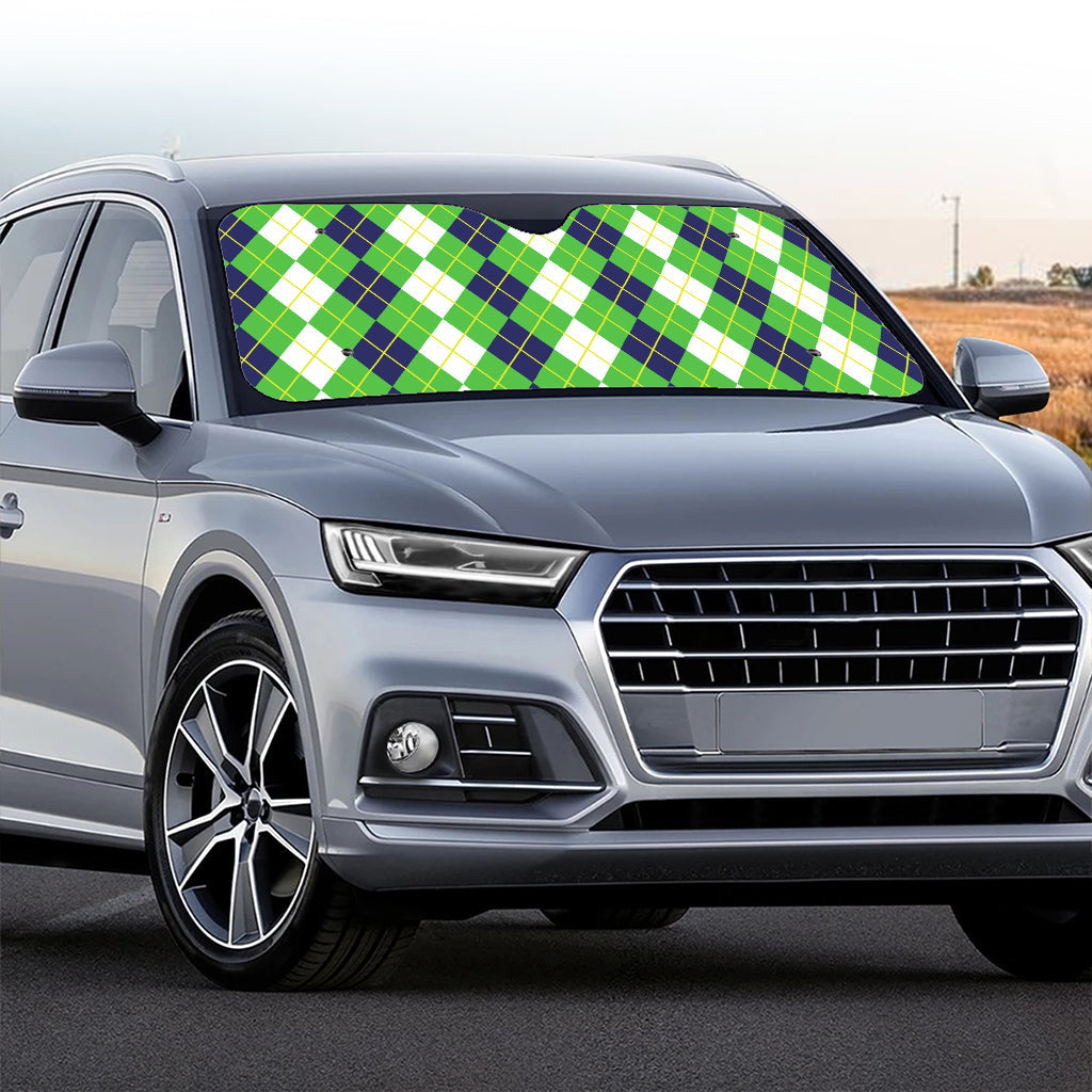 White Green And Navy Argyle Print Car Windshield Sun Shade