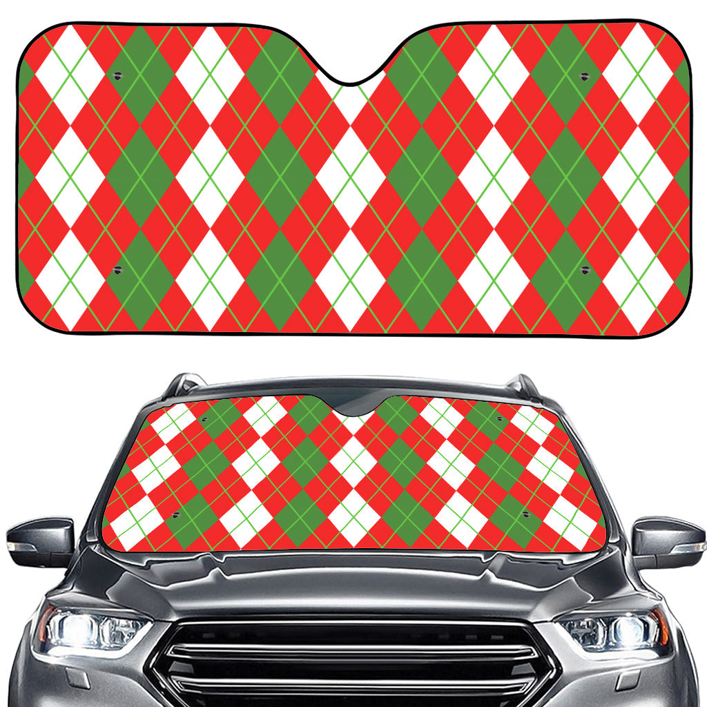 White Green And Red Argyle Pattern Print Car Windshield Sun Shade