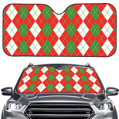 White Green And Red Argyle Pattern Print Car Windshield Sun Shade
