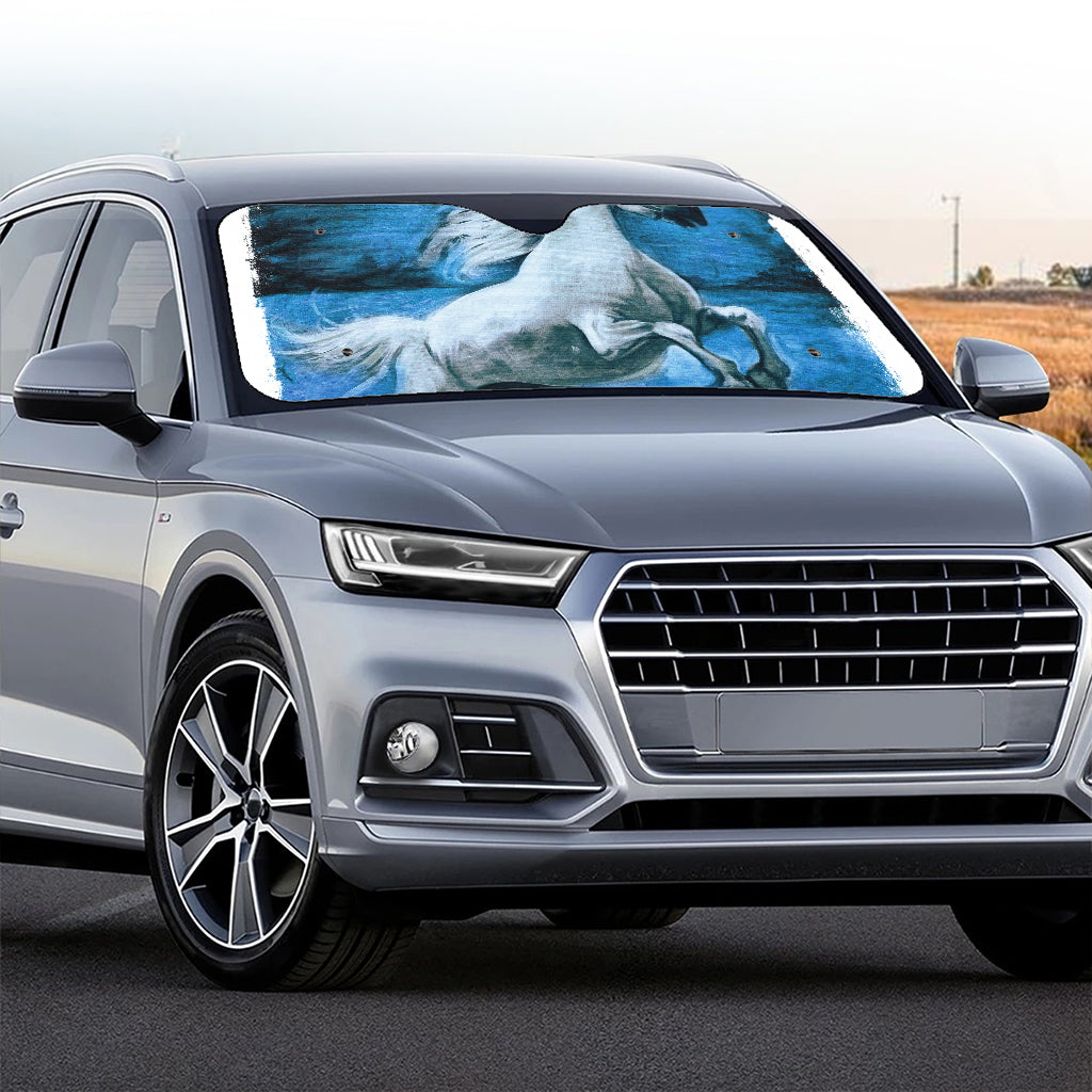 White Horse Painting Print Car Windshield Sun Shade