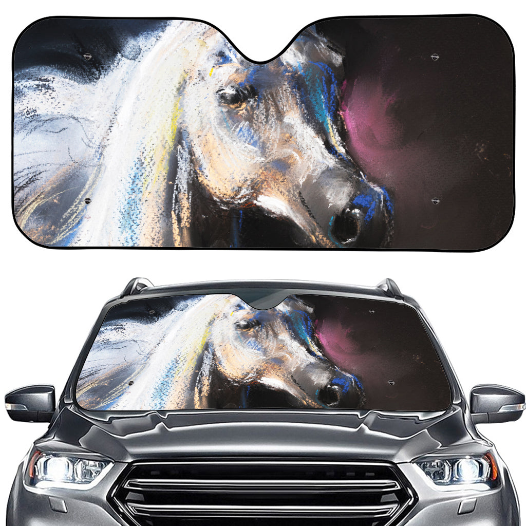 White Horse Portrait Print Car Windshield Sun Shade