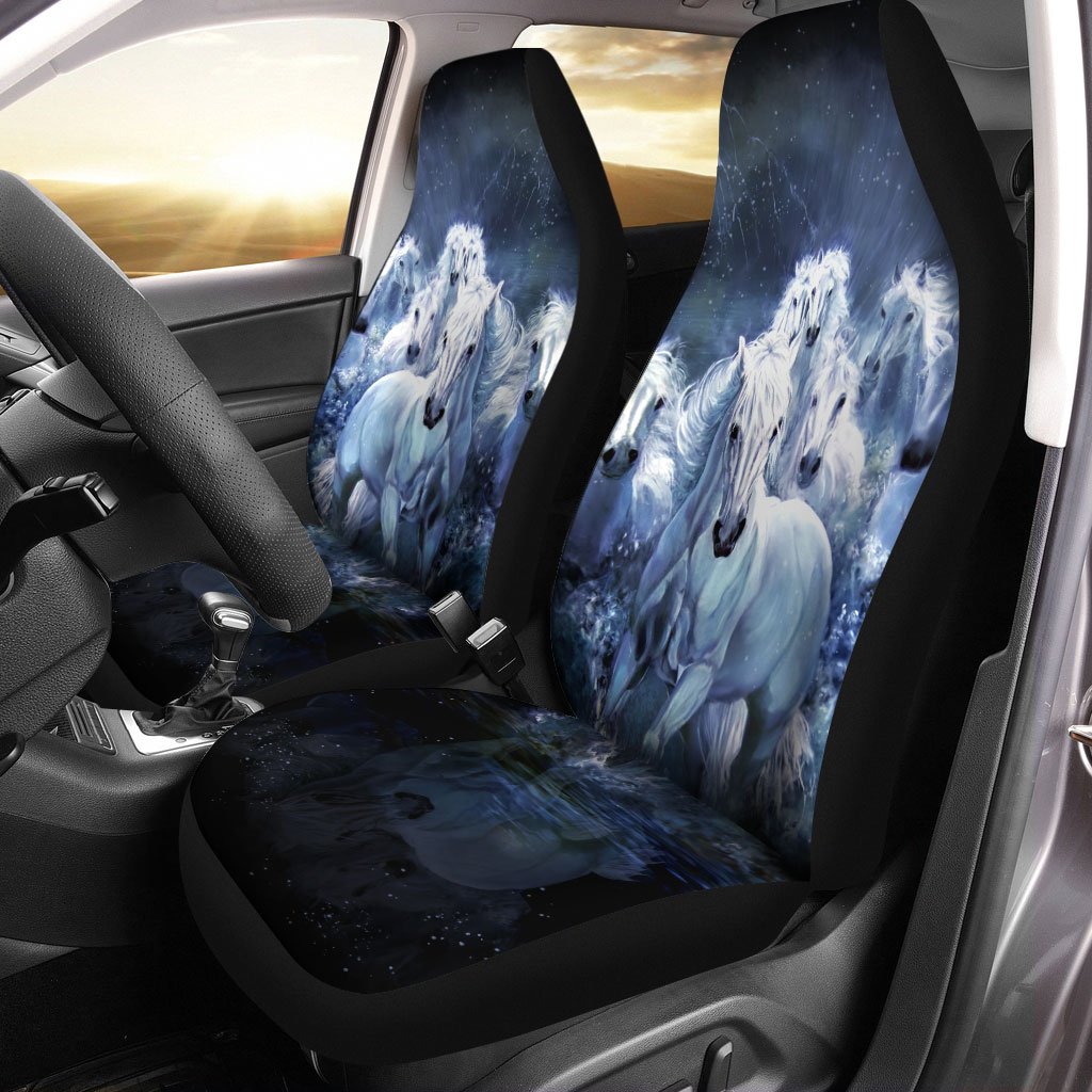 White Horses Car Seat Covers Custom Car Accessories