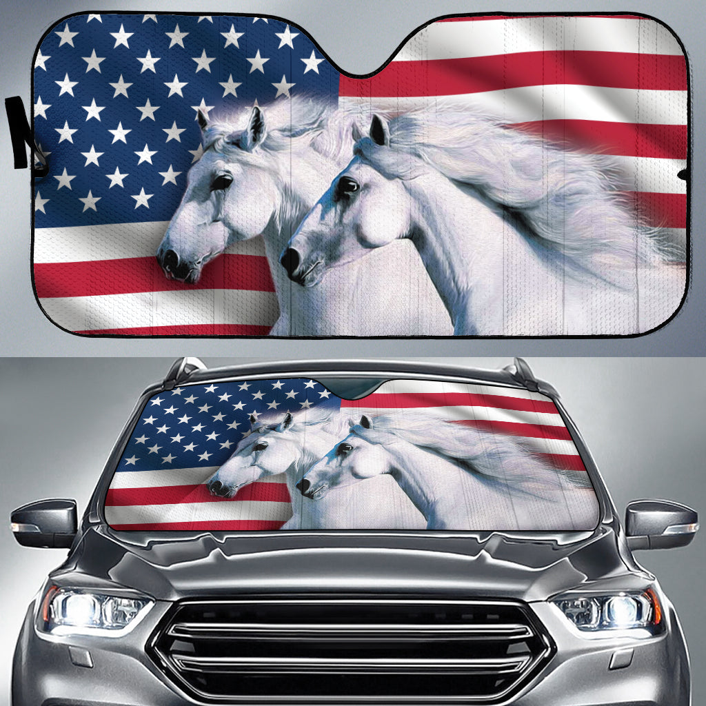 White Horses U.S Flag All Over Printed 3D Sun Shade