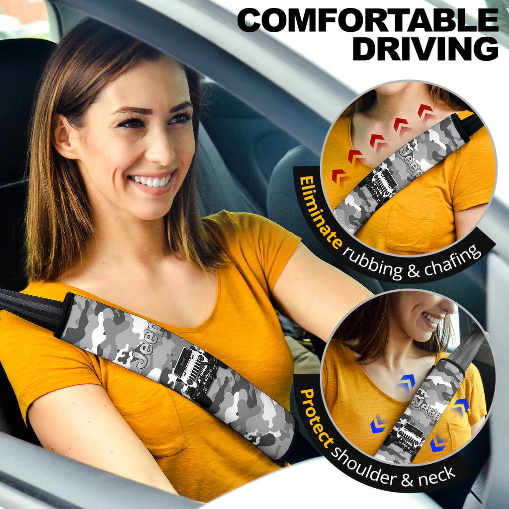 White Jeep Camouflage Car Seat Belt Cover Custom Car Accessories