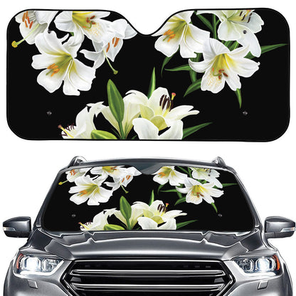 White Lily Print Car Windshield Sun Shade
