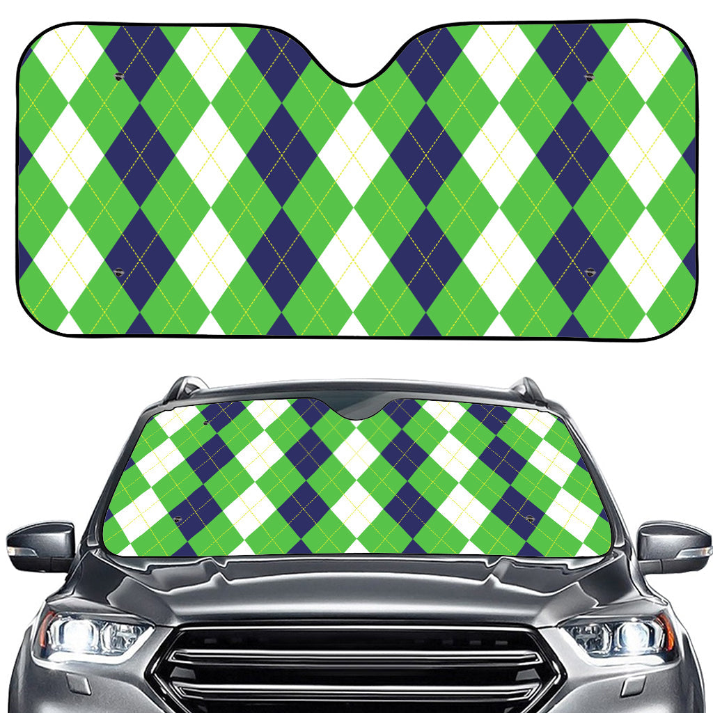 White Navy And Green Argyle Print Car Windshield Sun Shade