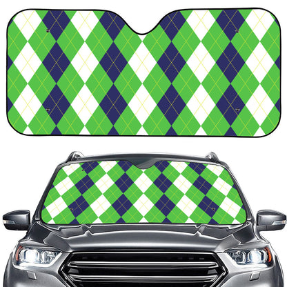 White Navy And Green Argyle Print Car Windshield Sun Shade