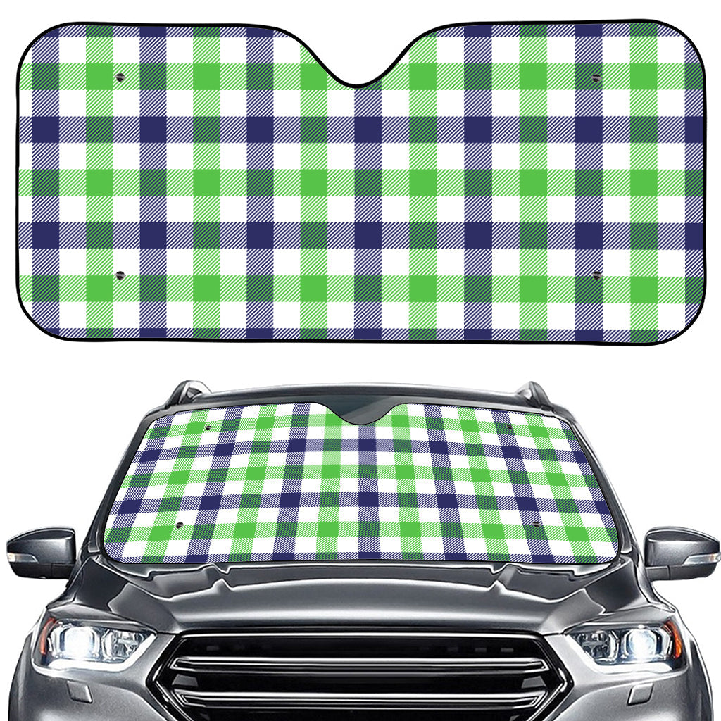 White Navy And Green Plaid Print Car Windshield Sun Shade