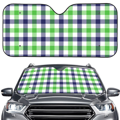 White Navy And Green Plaid Print Car Windshield Sun Shade