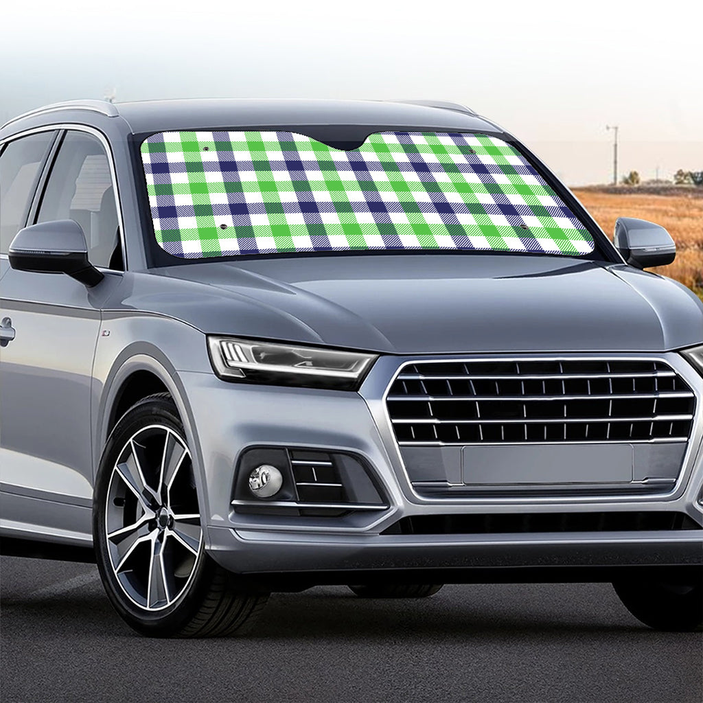 White Navy And Green Plaid Print Car Windshield Sun Shade