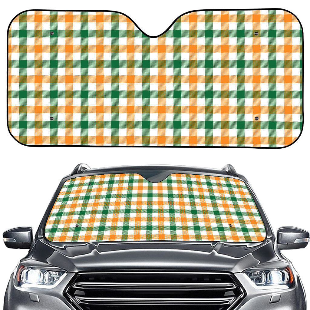 White Orange And Green Plaid Print Car Windshield Sun Shade