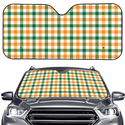 White Orange And Green Plaid Print Car Windshield Sun Shade