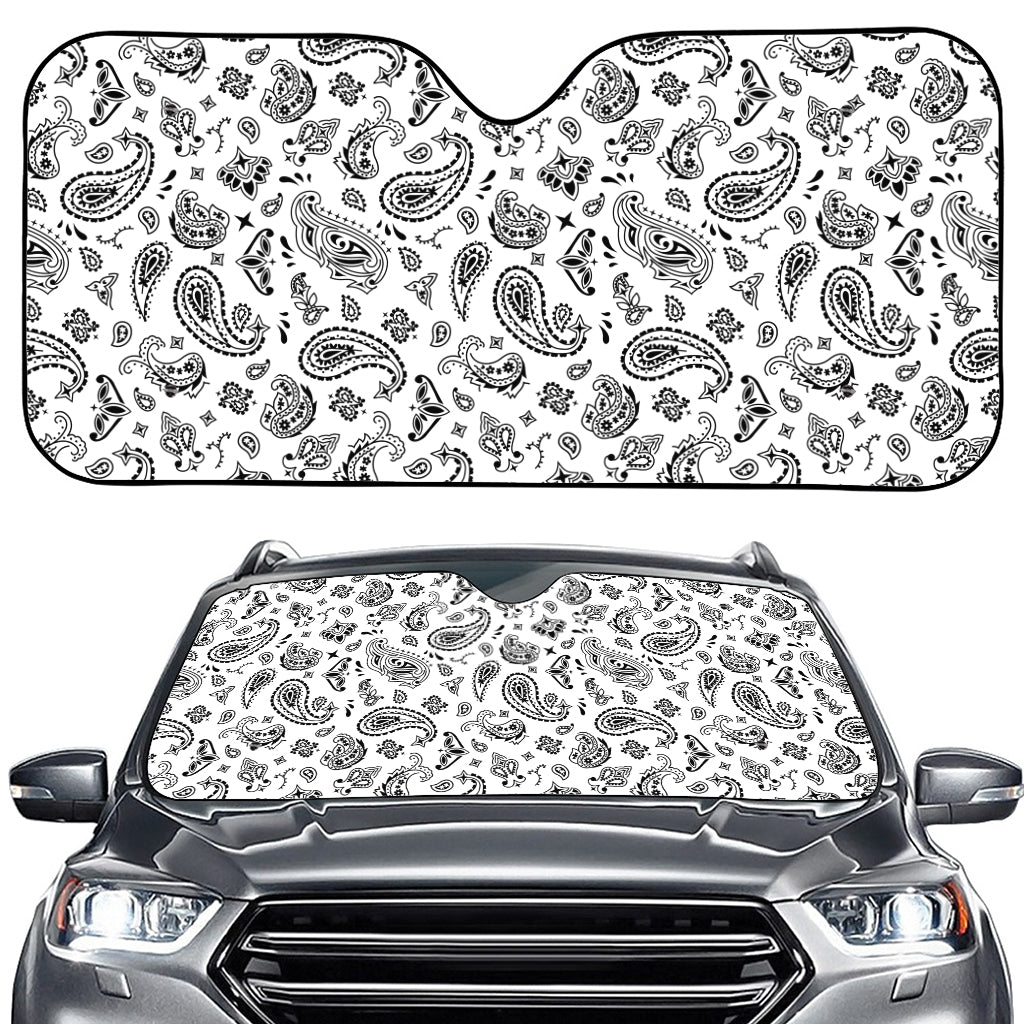 White Paisley Bandana Pattern Print Car Windshield Sun Shade