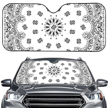 White Paisley Bandana Print Car Windshield Sun Shade