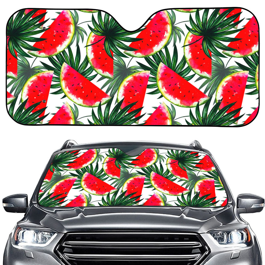 White Palm Leaf Watermelon Pattern Print Car Windshield Sun Shade