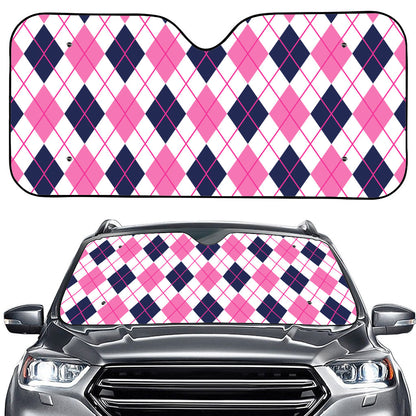 White Pink And Blue Argyle Pattern Print Car Windshield Sun Shade