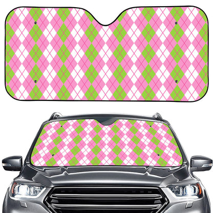 White Pink And Green Argyle Print Car Windshield Sun Shade
