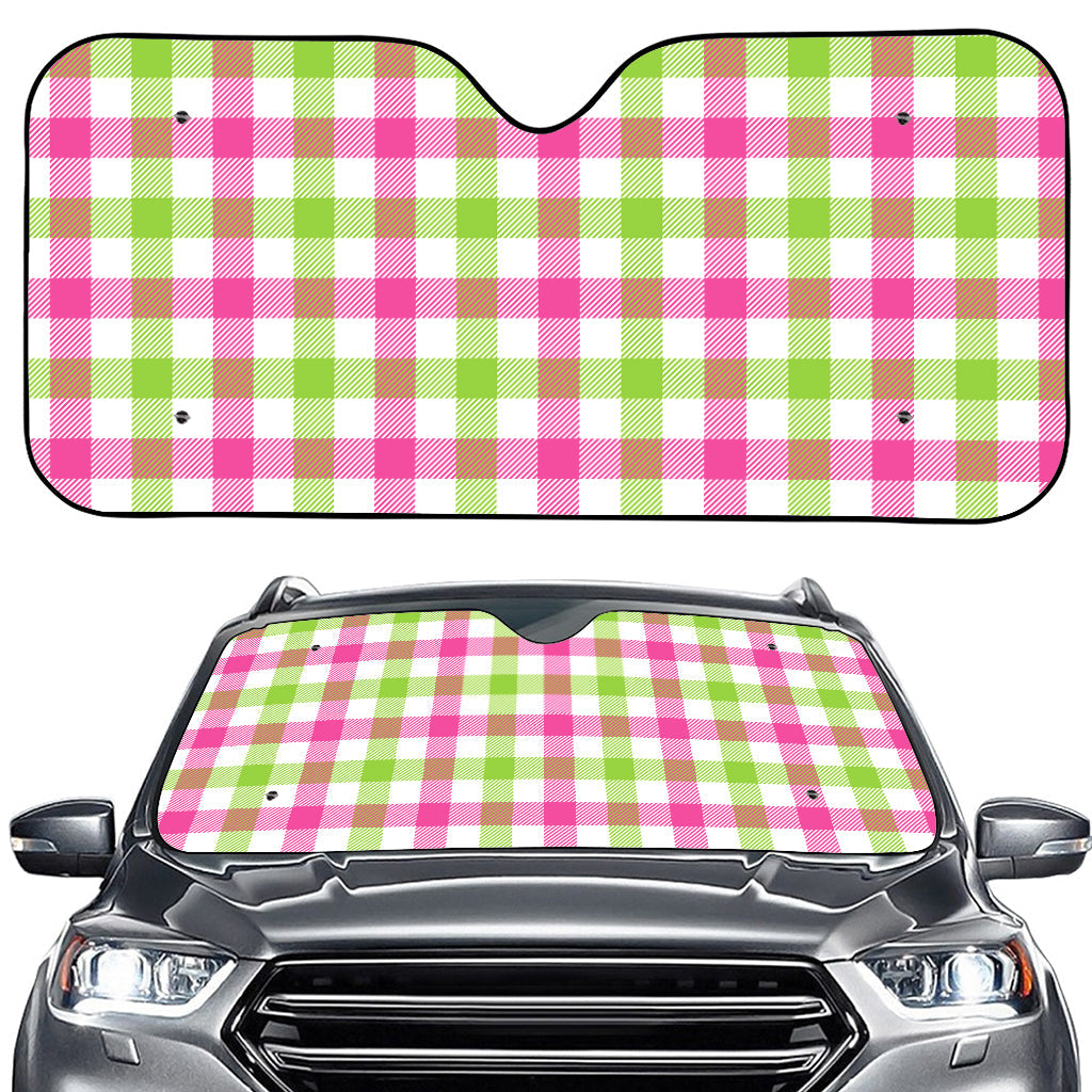 White Pink And Green Buffalo Plaid Print Car Windshield Sun Shade