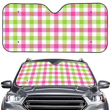 White Pink And Green Buffalo Plaid Print Car Windshield Sun Shade