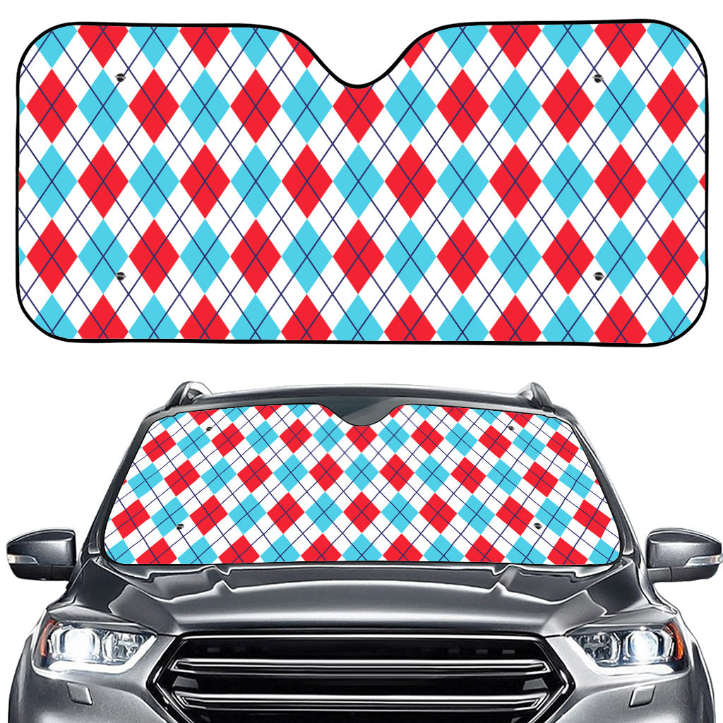 White Red And Blue Argyle Pattern Print Car Windshield Sun Shade
