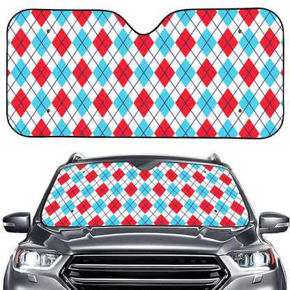 White Red And Blue Argyle Pattern Print Car Windshield Sun Shade