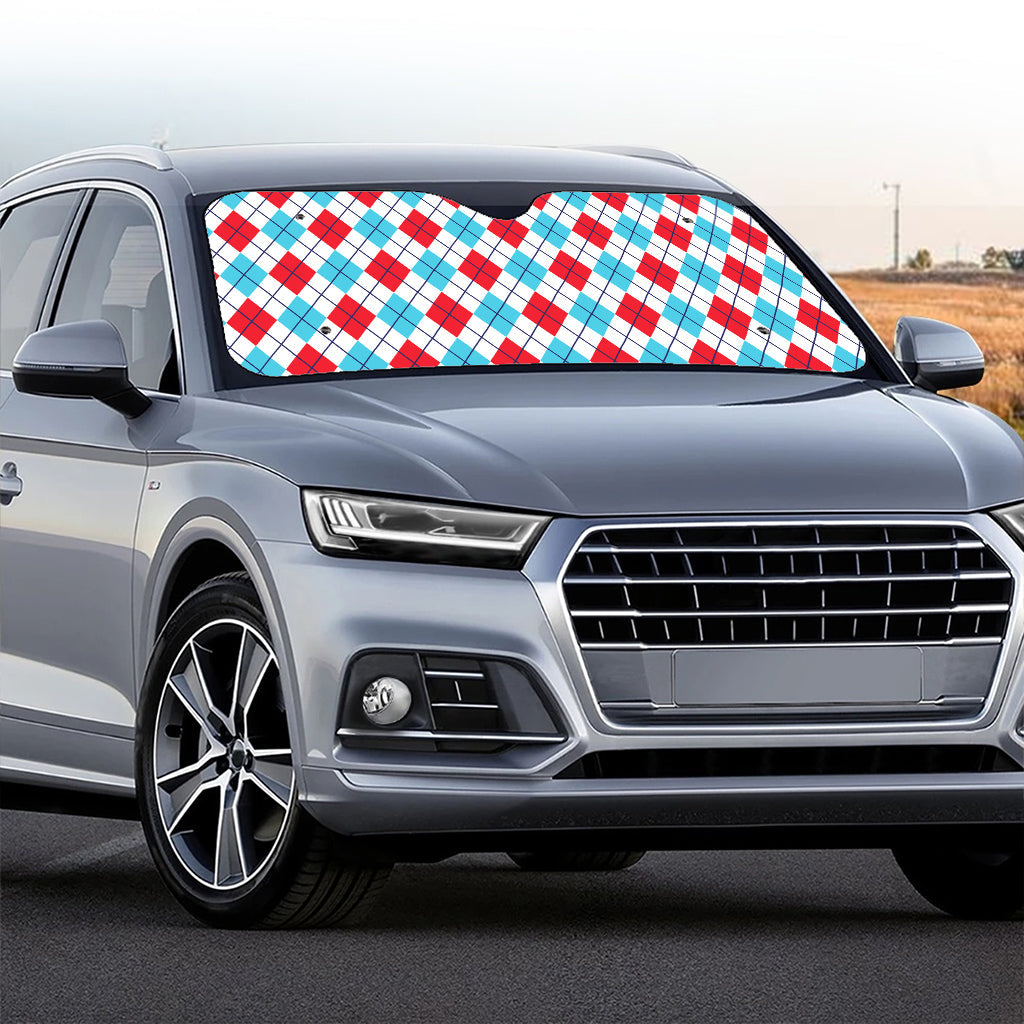 White Red And Blue Argyle Pattern Print Car Windshield Sun Shade
