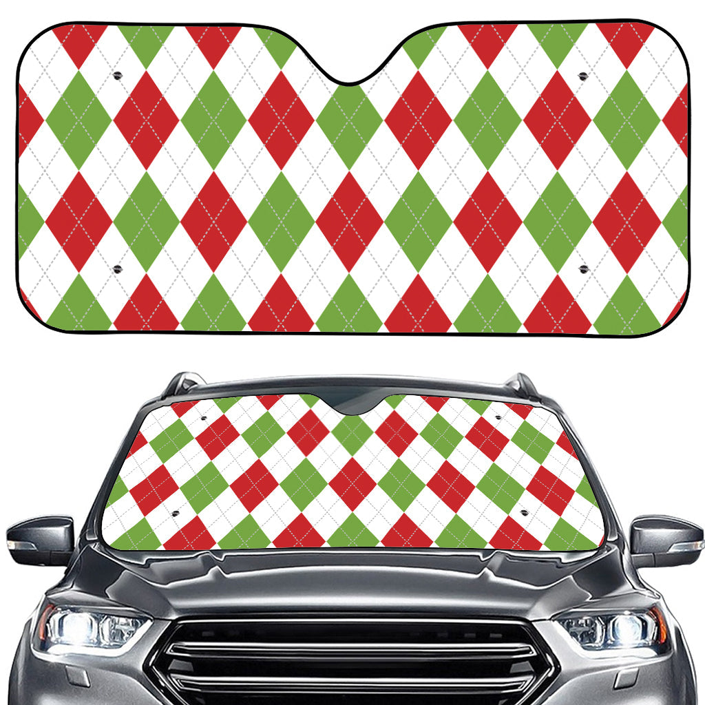 White Red And Green Argyle Pattern Print Car Windshield Sun Shade