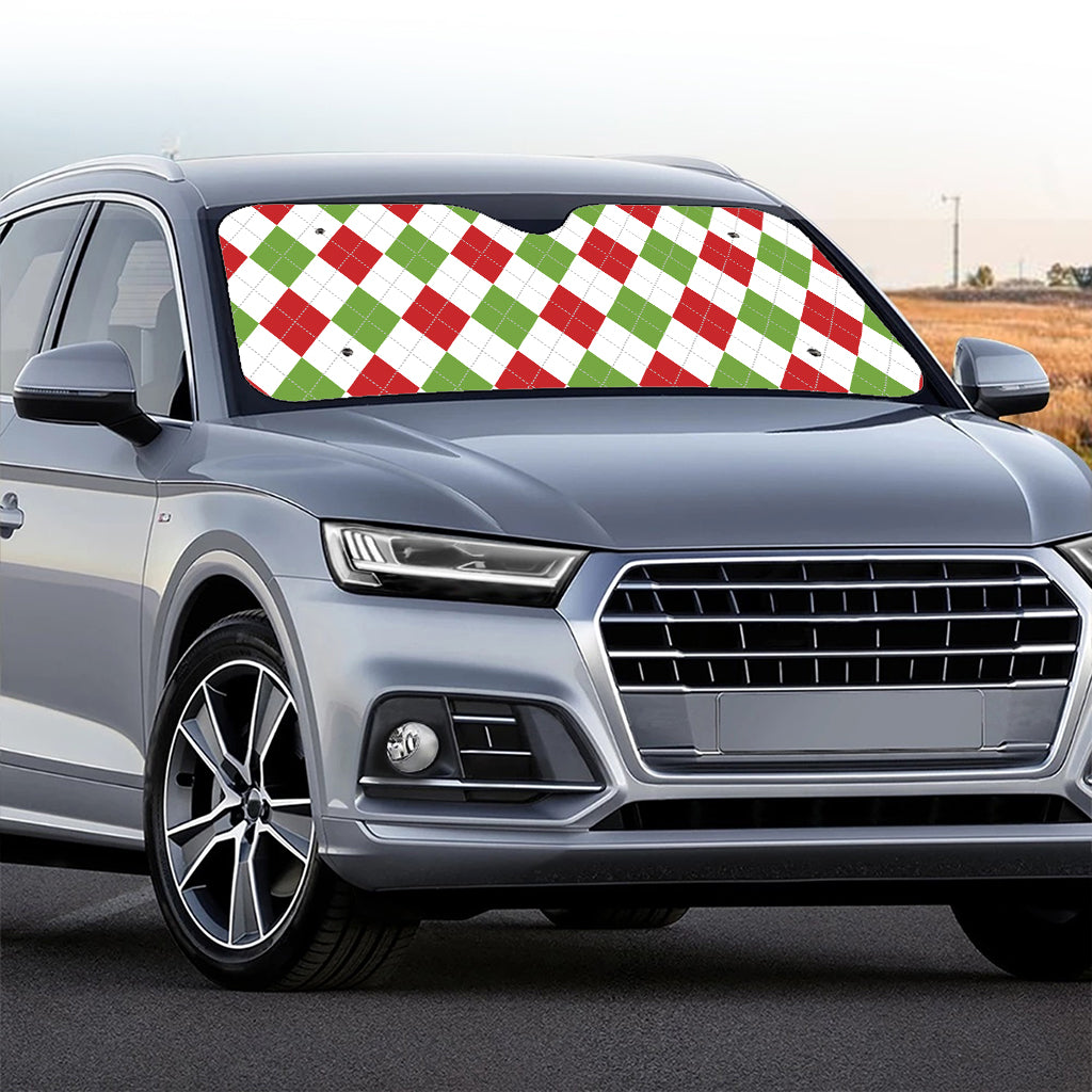 White Red And Green Argyle Pattern Print Car Windshield Sun Shade