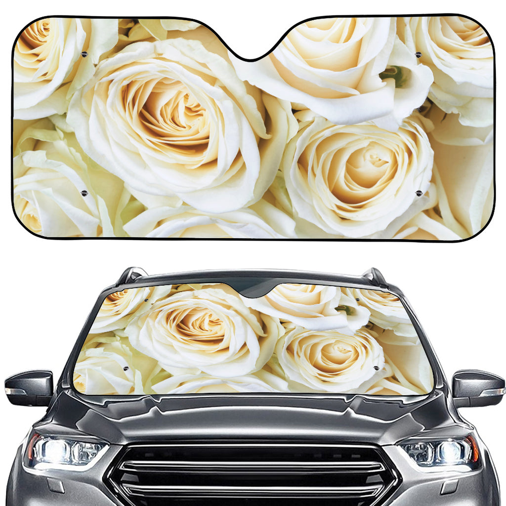 White Rose Print Car Windshield Sun Shade