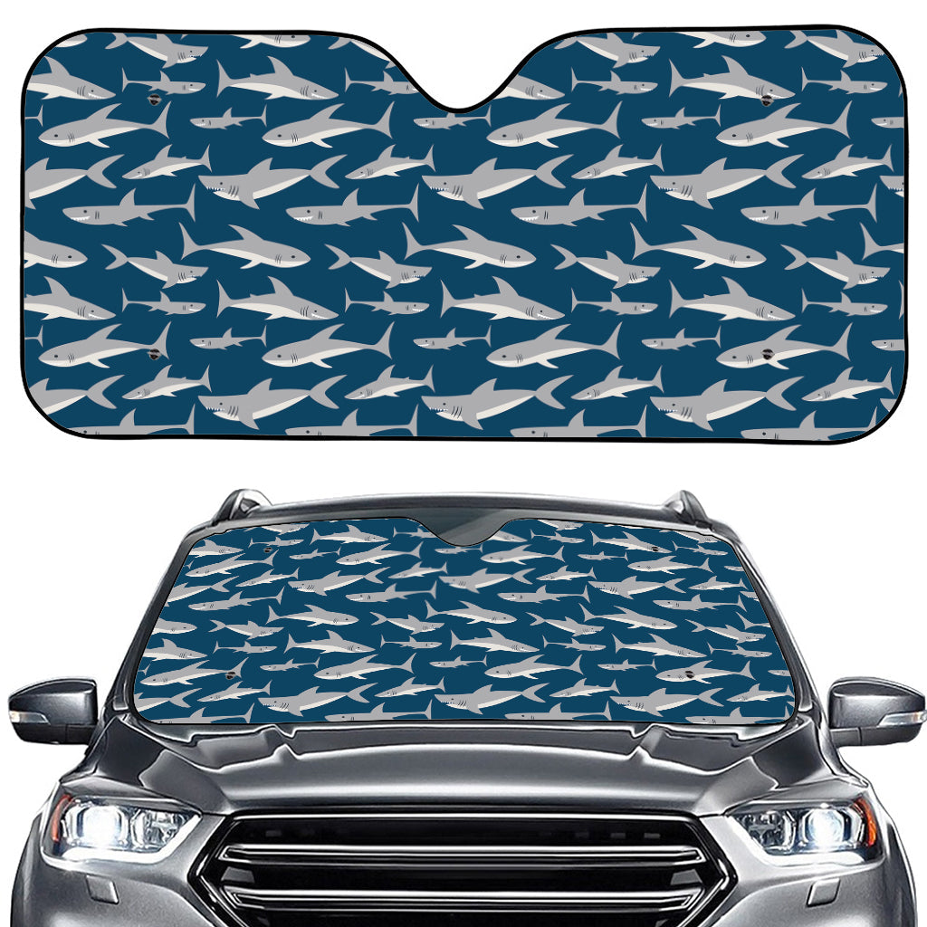 White Shark Pattern Print Car Windshield Sun Shade