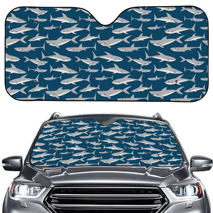 White Shark Pattern Print Car Windshield Sun Shade