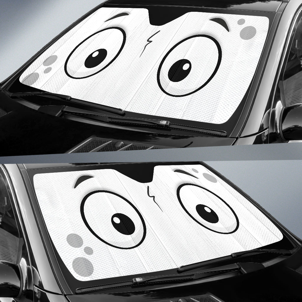 White Slight Surprised Cartoon Eyes Car Auto Sunshades