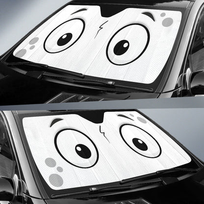 White Slight Surprised Cartoon Eyes Car Auto Sunshades