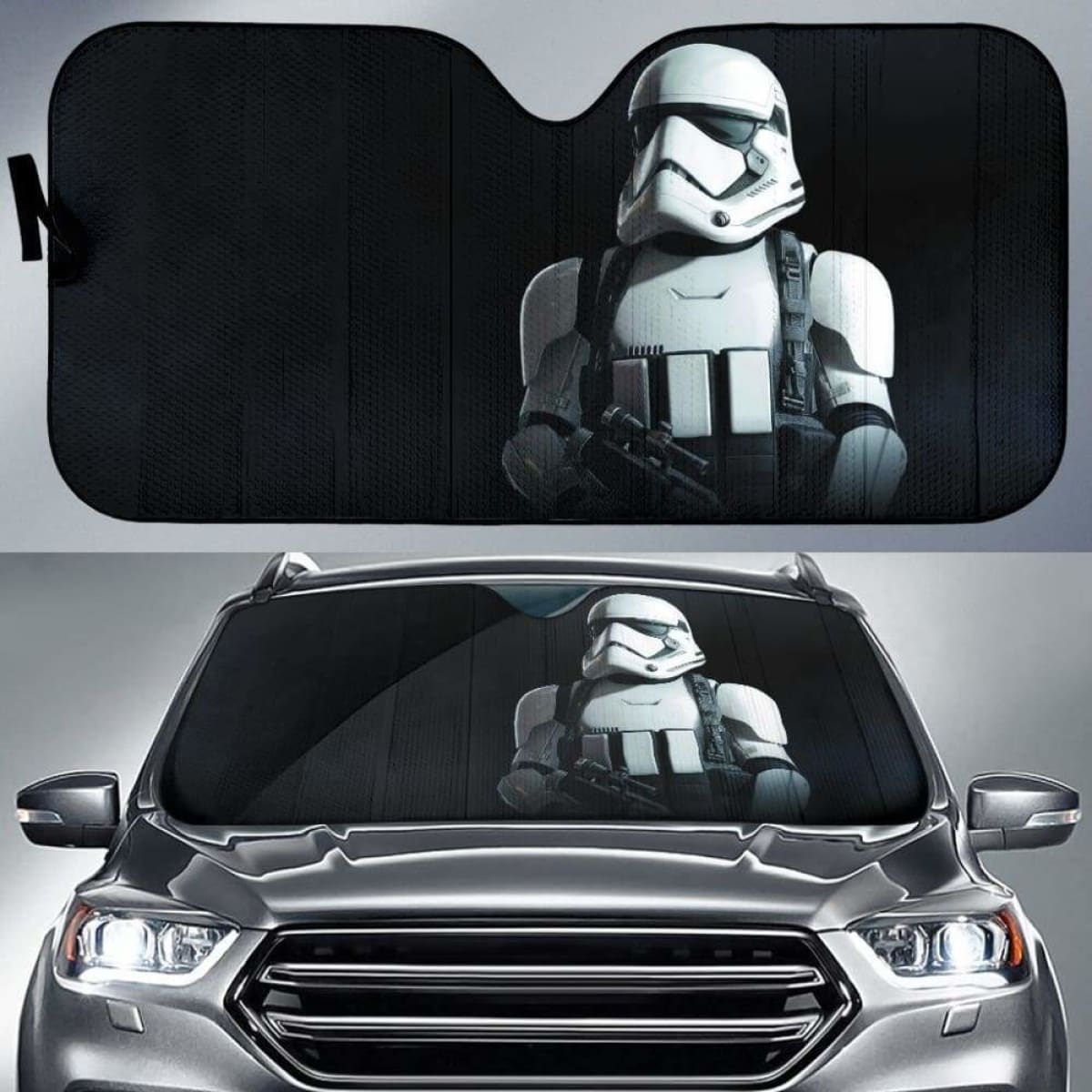 White Solider Starwar in black theme car auto sunshades 918b Universal Fit