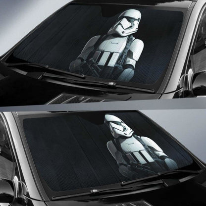 White Solider Starwar in black theme car auto sunshades 918b Universal Fit
