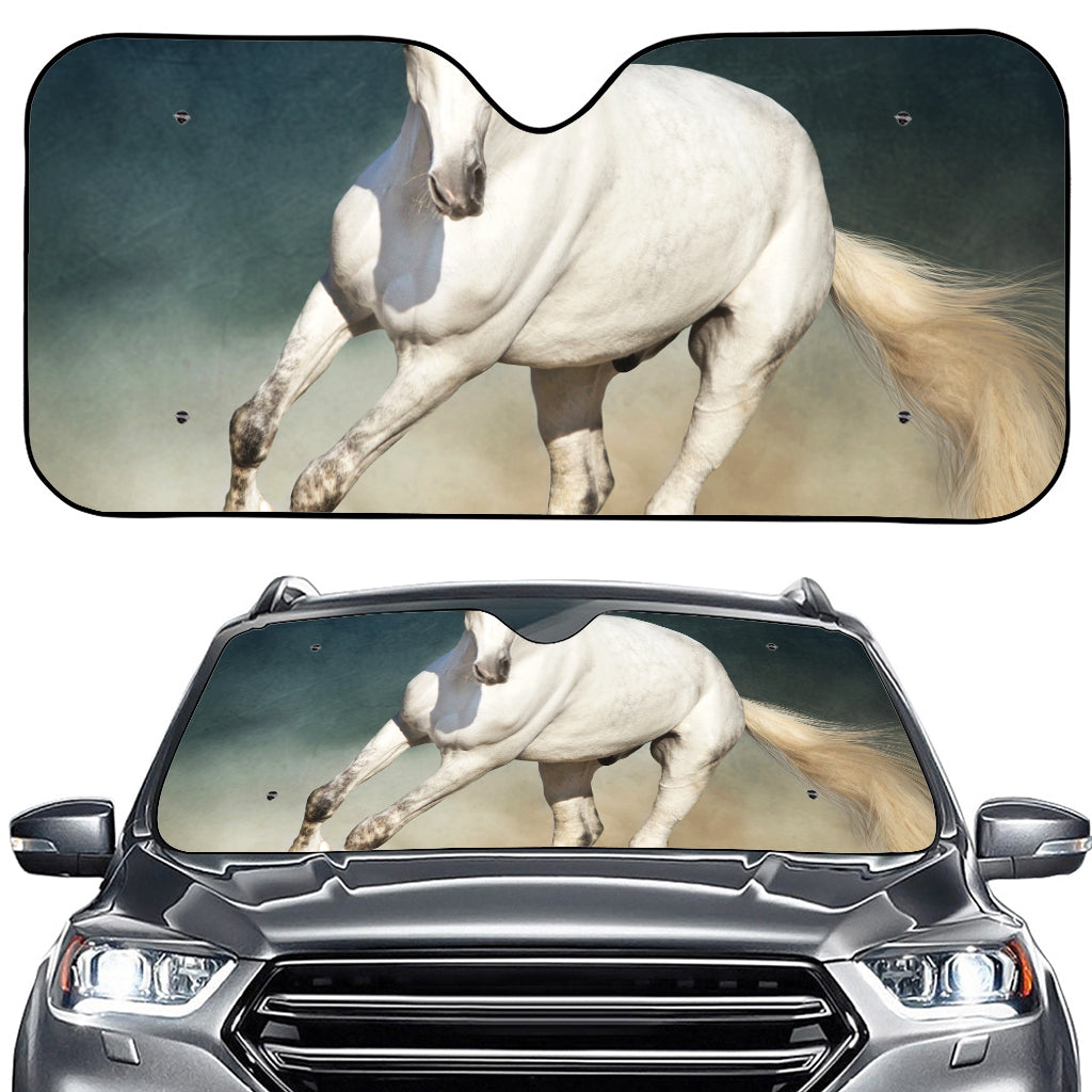 White Stallion Horse Print Car Windshield Sun Shade