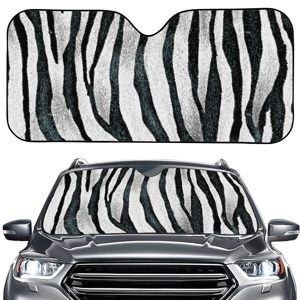 White Tiger Stripe Pattern Print Car Windshield Sun Shade