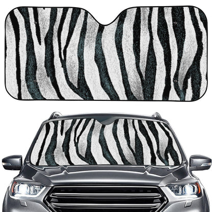 White Tiger Stripe Pattern Print Car Windshield Sun Shade