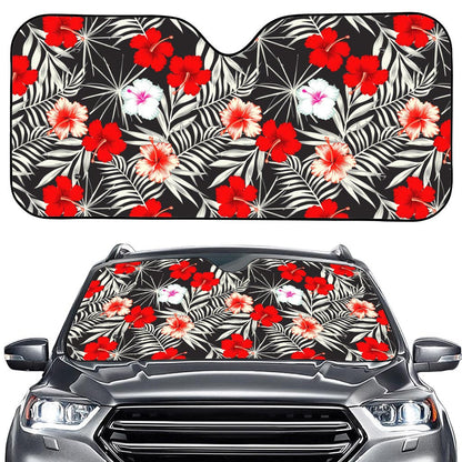 White Tropical Hibiscus Pattern Print Car Windshield Sun Shade